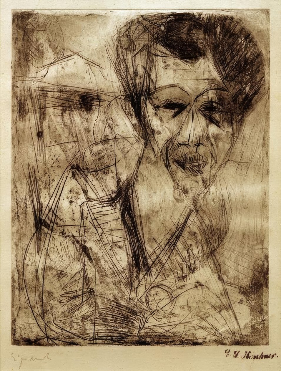 Auto-retrato (desenho) de Ernst Ludwig Kirchner