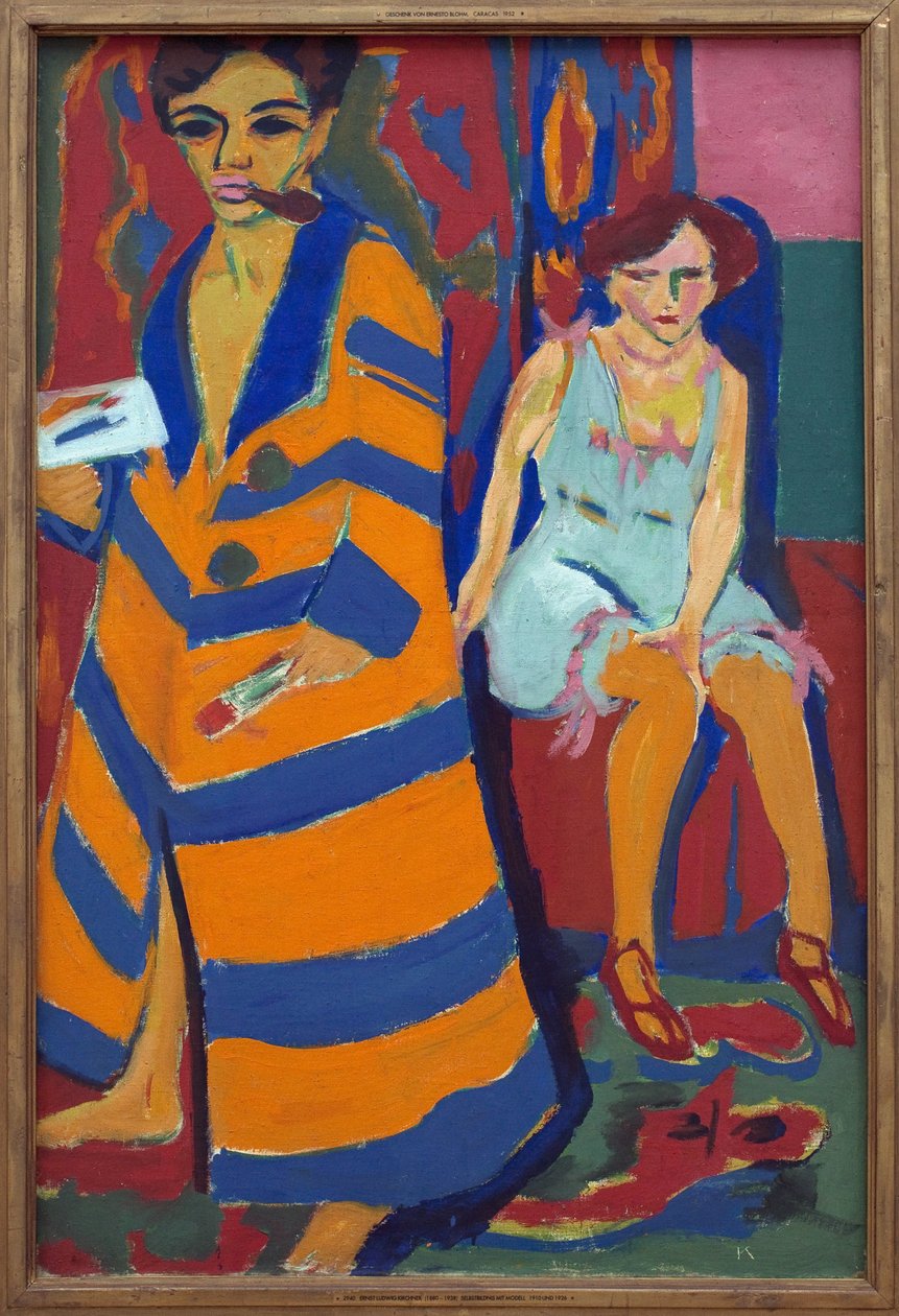 Auto-retrato com um modelo. Pintura de Ernst Ludwig Kirchner (1880-1938), Oil On Canvas de Ernst Ludwig Kirchner