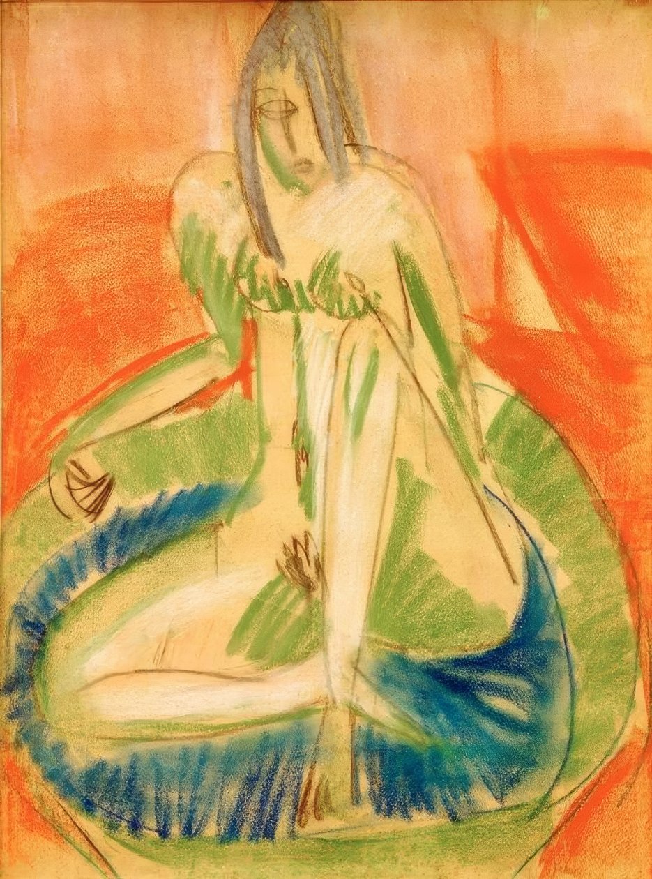 Sentado nu feminino na banheira de Ernst Ludwig Kirchner
