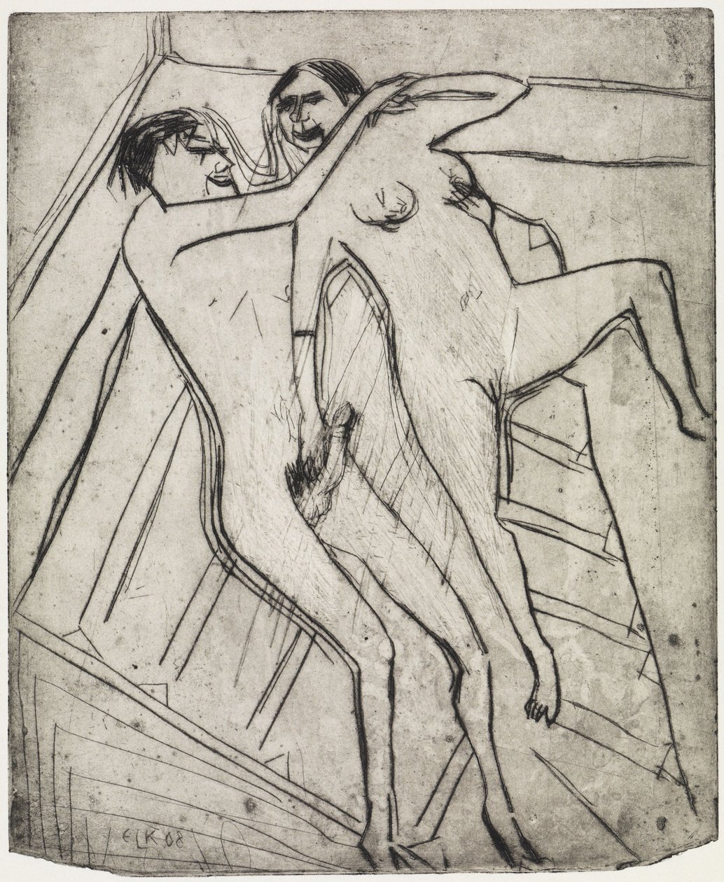 Menina sentada na praia/Casal apaixonado de Ernst Ludwig Kirchner