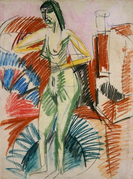 Fêmea Nua, em pé, numa banheira de Ernst Ludwig Kirchner