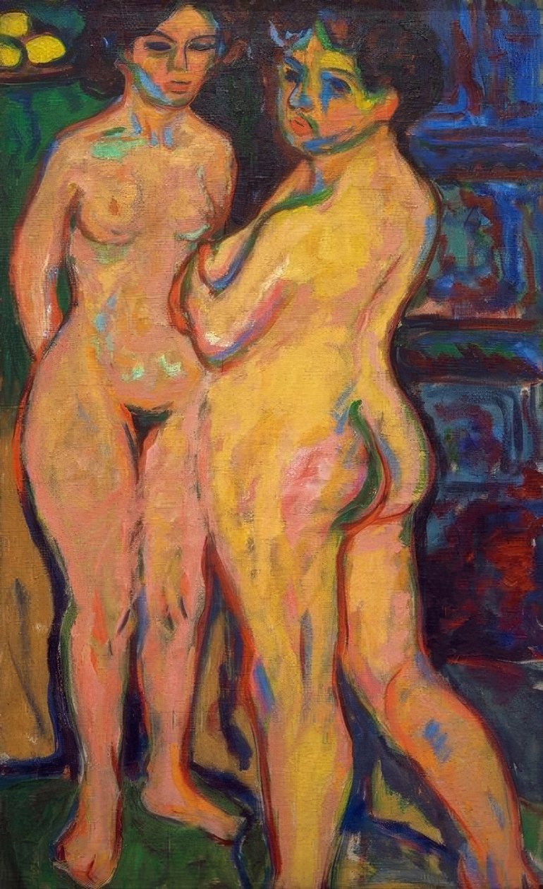 Meninas nuas em pé no fogão de Ernst Ludwig Kirchner