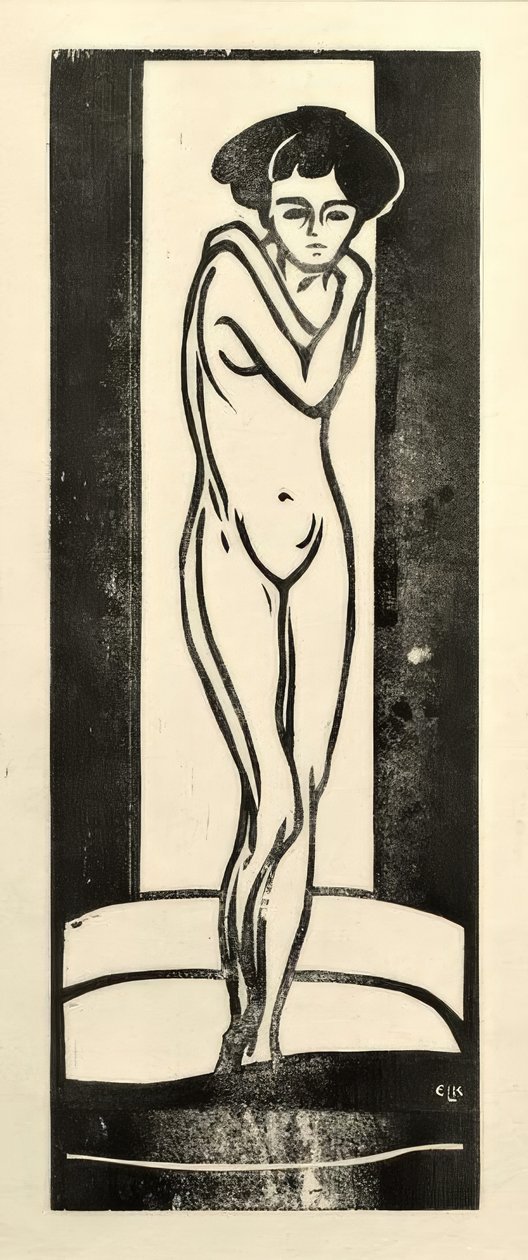 Ato de menina em pé com os braços cruzados de Ernst Ludwig Kirchner