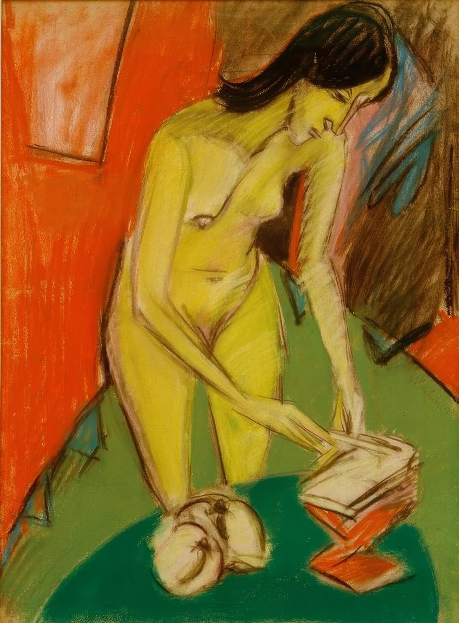 Nu feminino em pé na mesa de Ernst Ludwig Kirchner