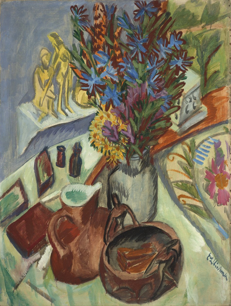 Ainda vida com jarro e tigela africana, 1912 de Ernst Ludwig Kirchner