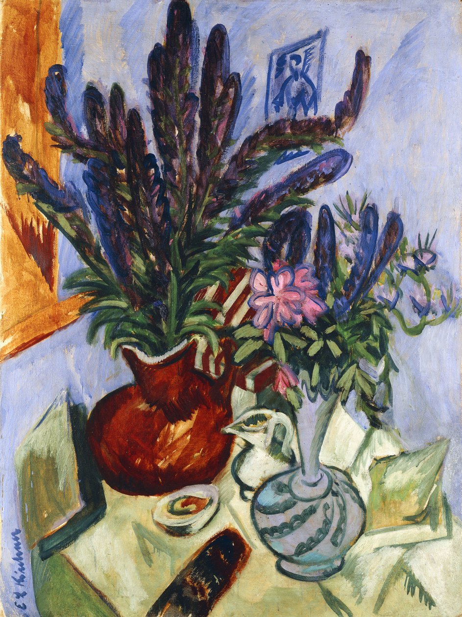 Ainda vida com um vaso de flores; Stilleben Mit Blumenvasen, 1912 de Ernst Ludwig Kirchner