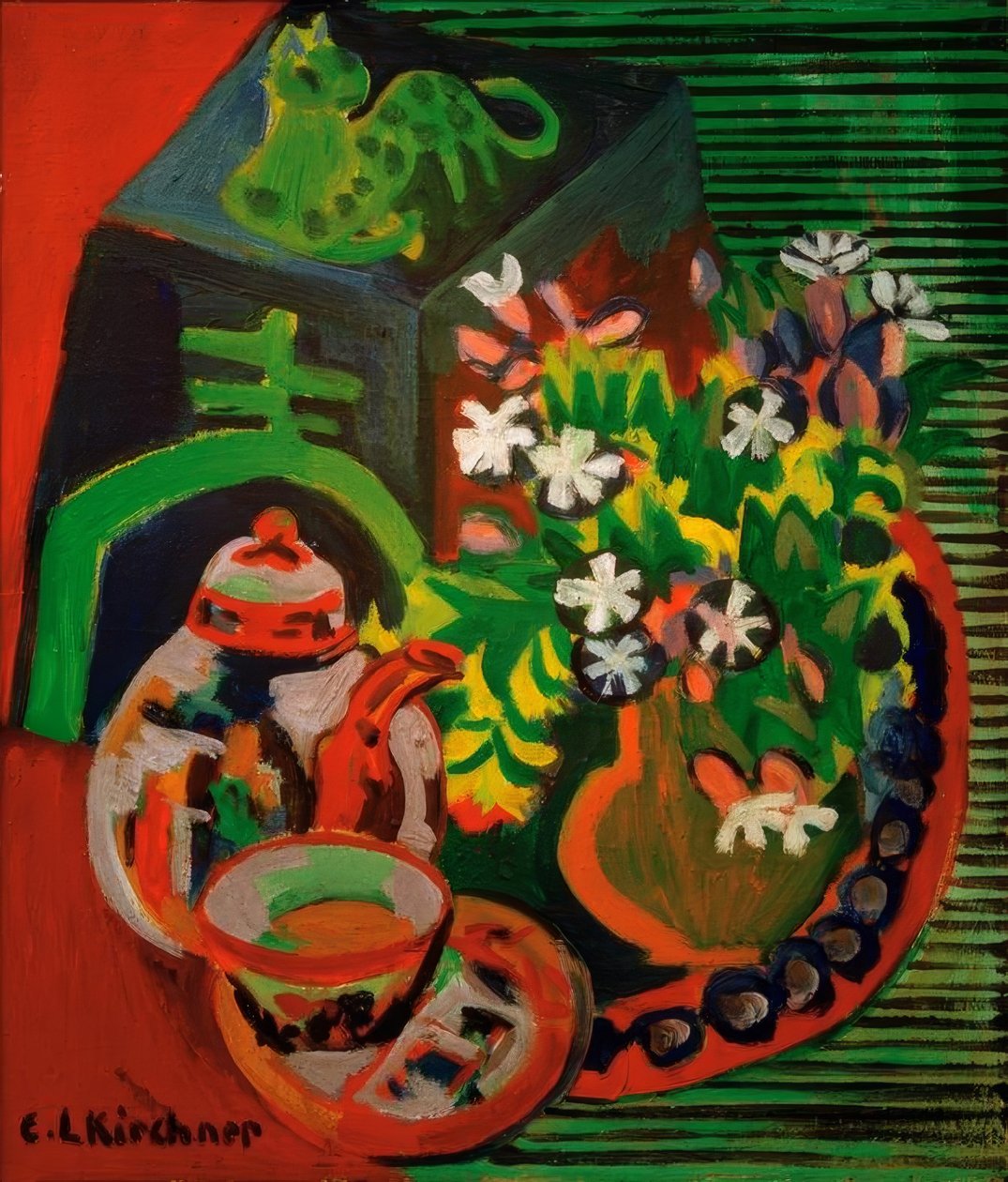 Ainda vida com porcelana chinesa de Ernst Ludwig Kirchner