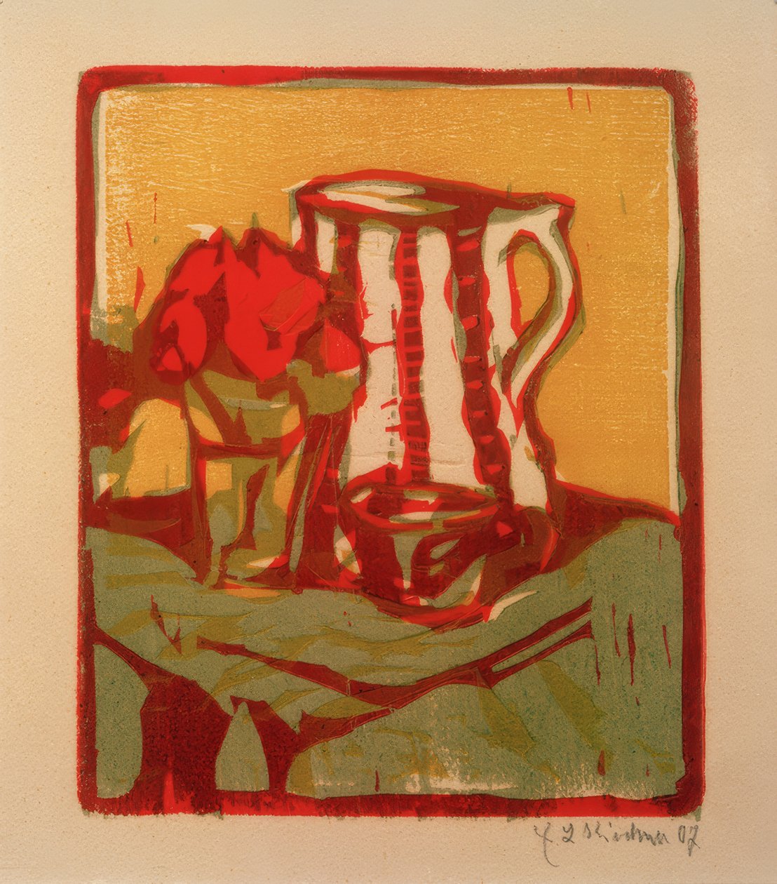 Natureza morta com jarro e flores de Ernst Ludwig Kirchner