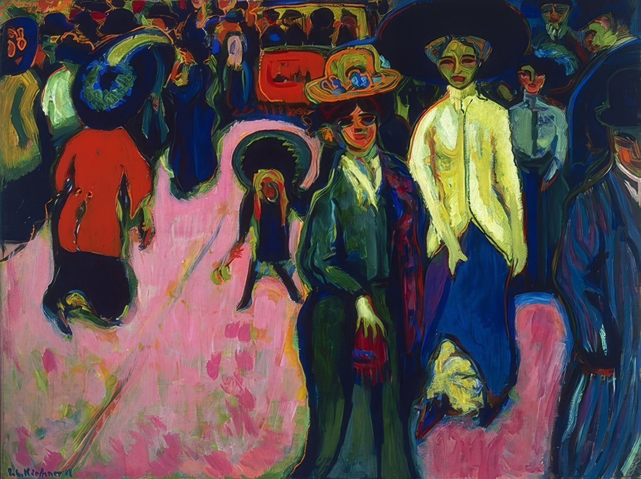 Rua em Dresden. 1908 (revisado em 1919, datado da pintura de 1907) de Ernst Ludwig Kirchner
