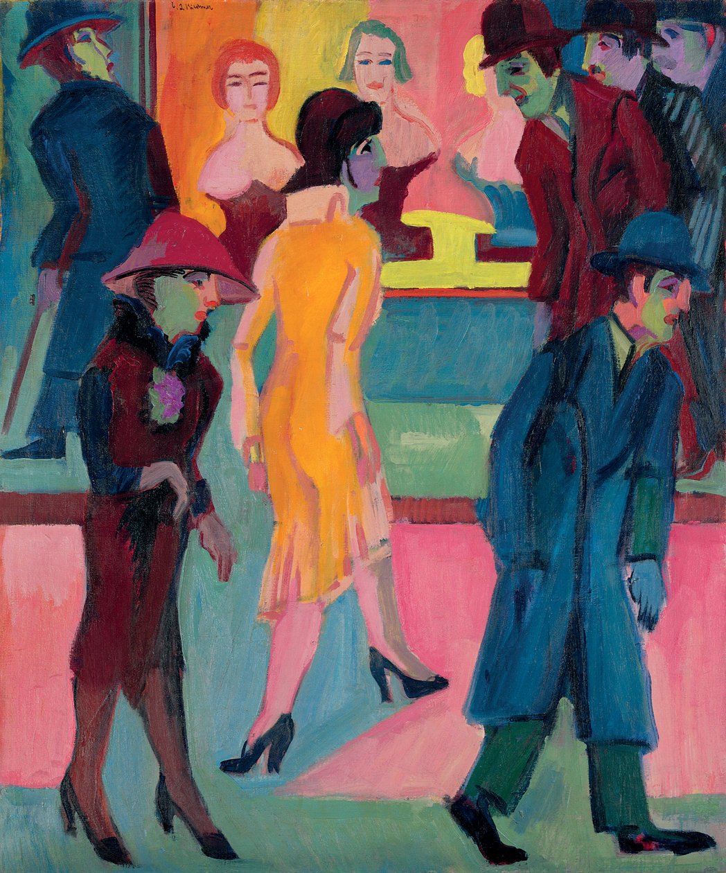 Cena de rua pela barbearia; Cena de rua em frente à barbearia, 1926 de Ernst Ludwig Kirchner
