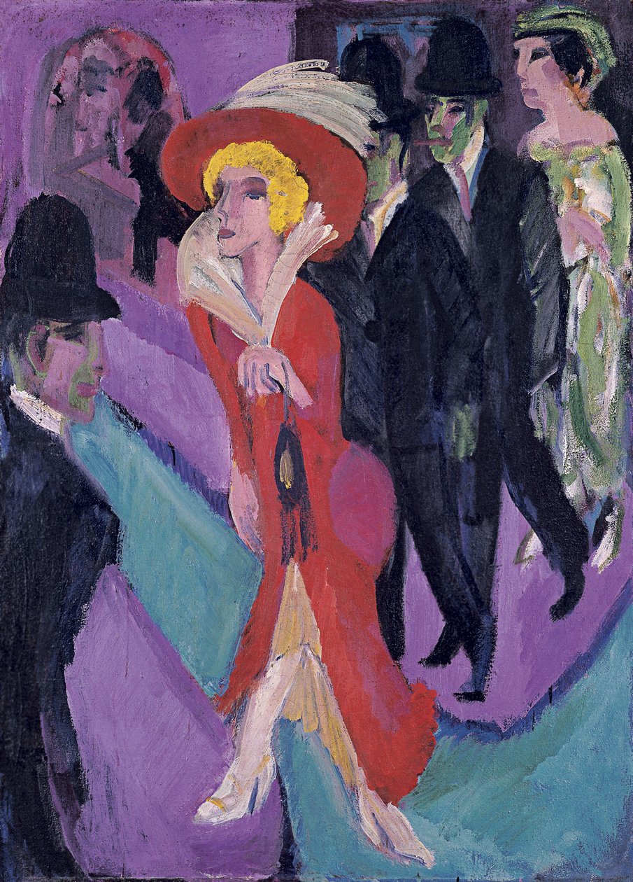 Rua com Streetwalker vermelho, 1914-1925 de Ernst Ludwig Kirchner