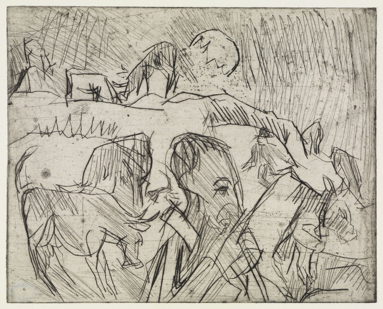 Estudo «Mardersteig» / Pastor com vacas na montanha de Ernst Ludwig Kirchner