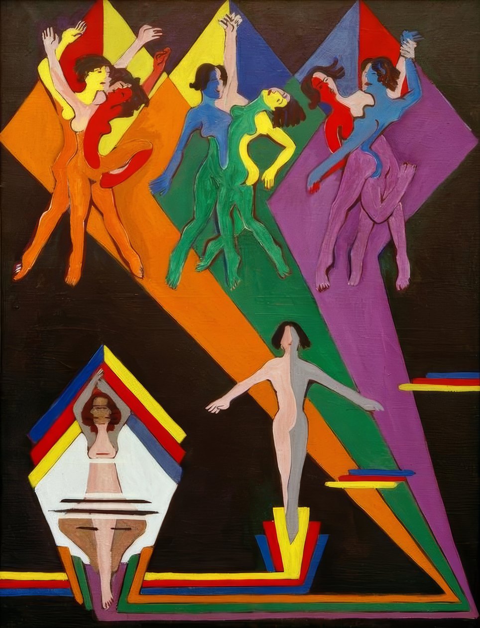 Meninas dançando em raios coloridos de Ernst Ludwig Kirchner