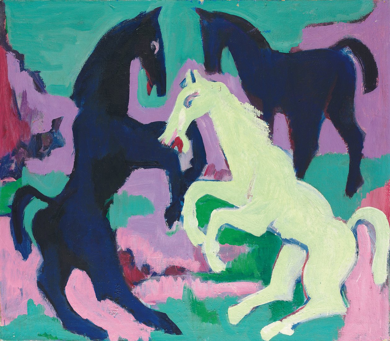 Três cavalos; Três cavalos, c.1923 de Ernst Ludwig Kirchner