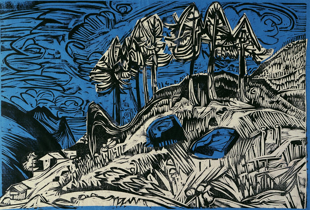 Árvores na encosta de uma montanha de Ernst Ludwig Kirchner