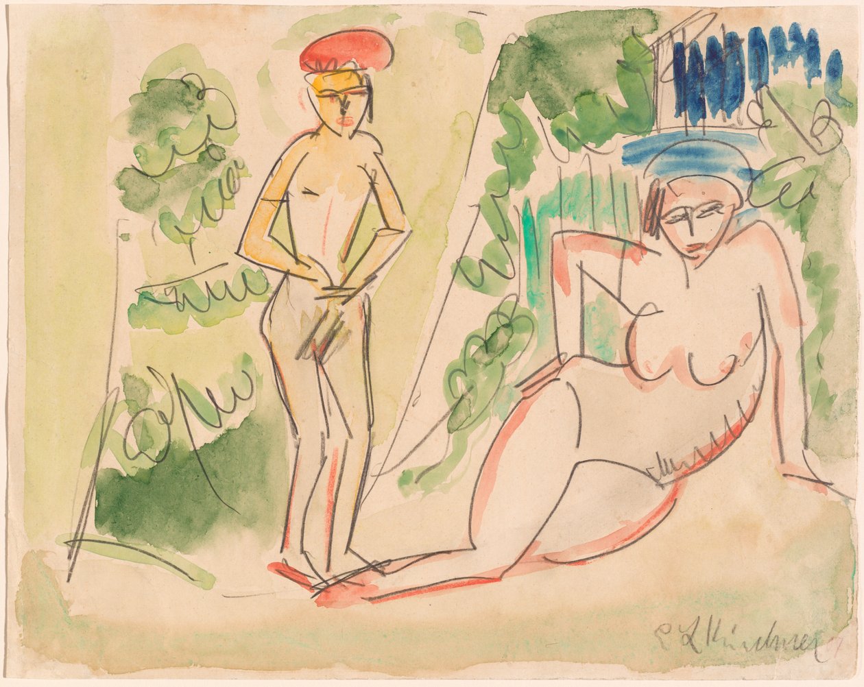 Dois banhistas perto da floresta de Ernst Ludwig Kirchner
