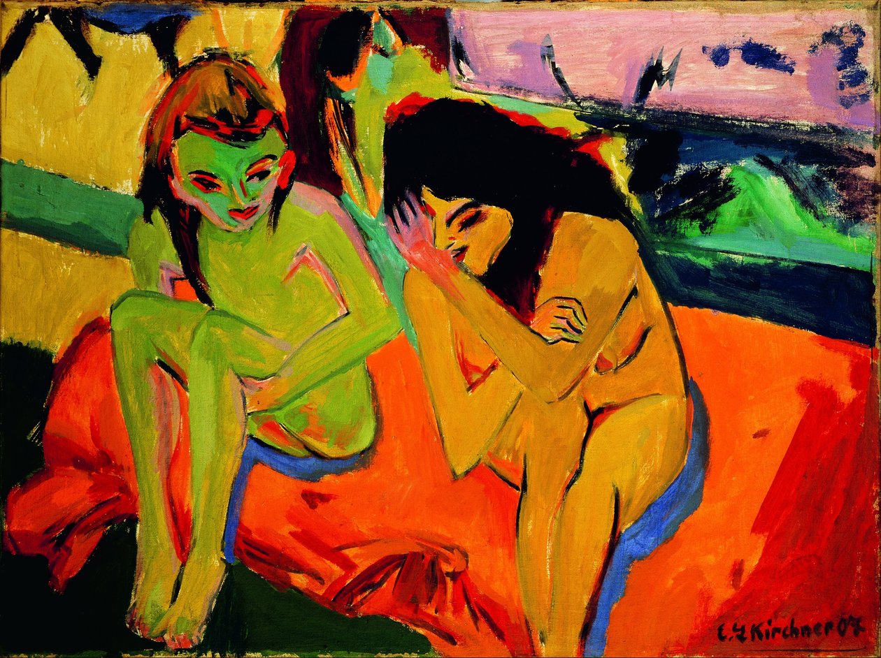 Duas raparigas / raparigas nuas a conversar de Ernst Ludwig Kirchner