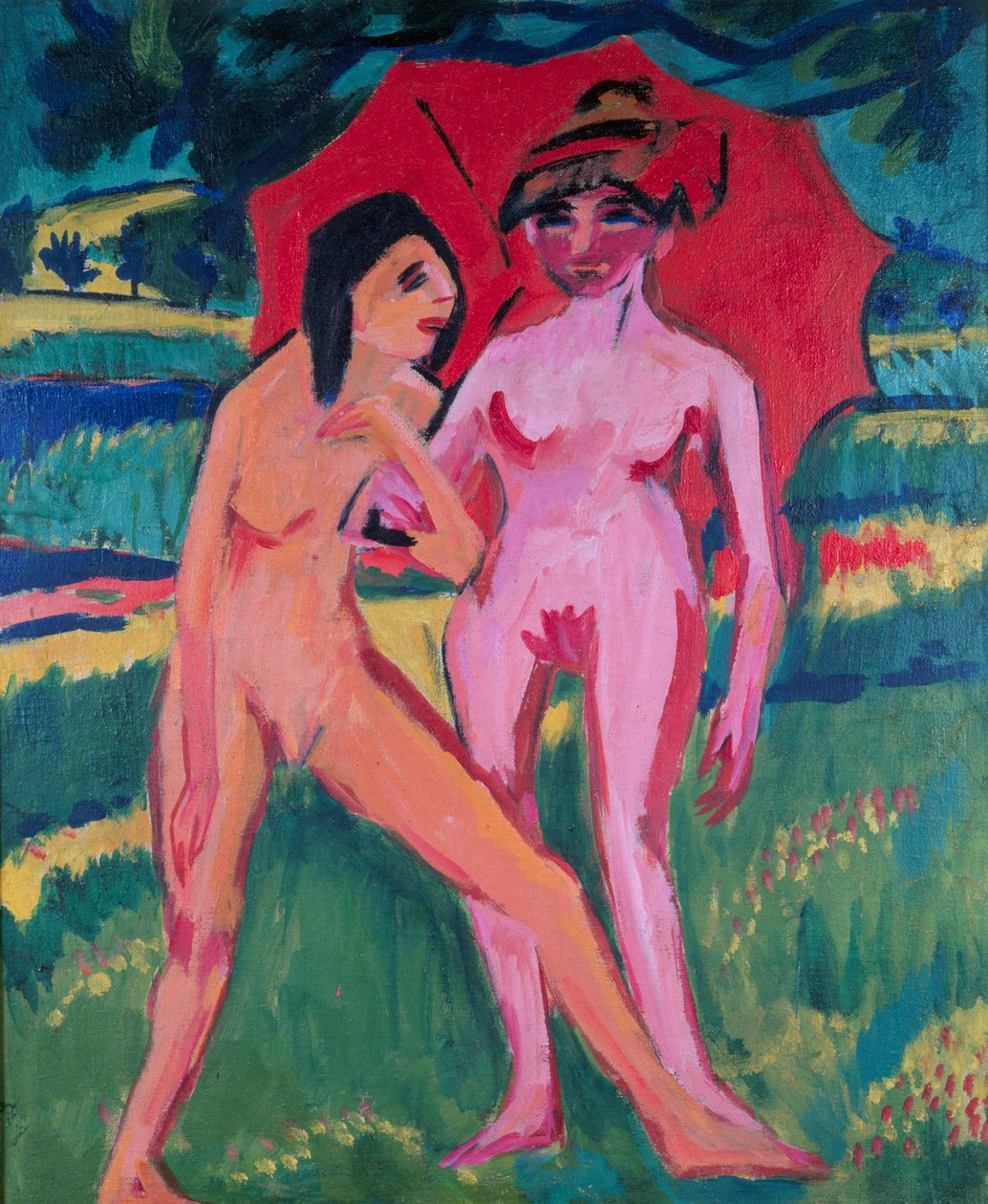 Duas raparigas sob um guarda-chuva de Ernst Ludwig Kirchner