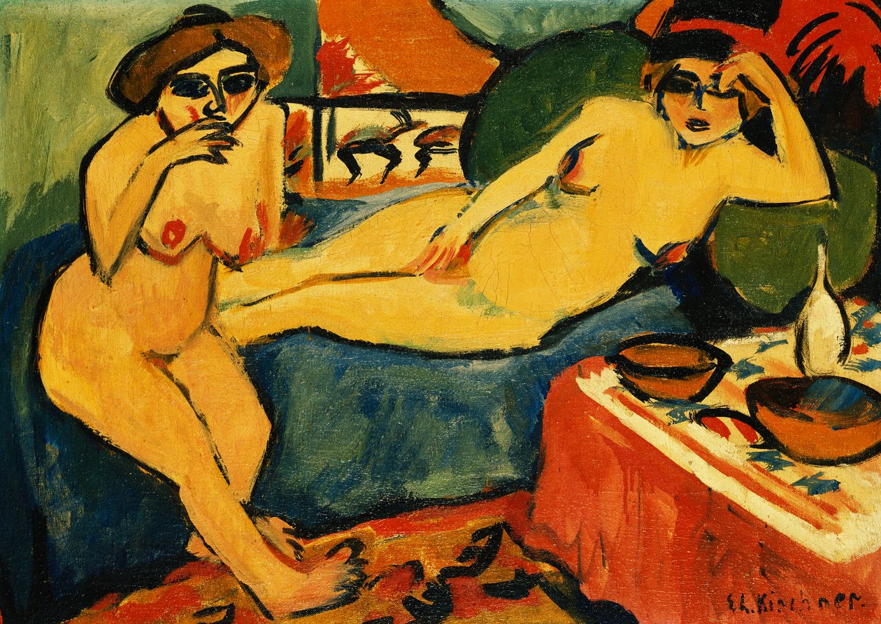 Dois nus em um sofá azul; Dois nus em um sofá azul, c.1910-1920 de Ernst Ludwig Kirchner