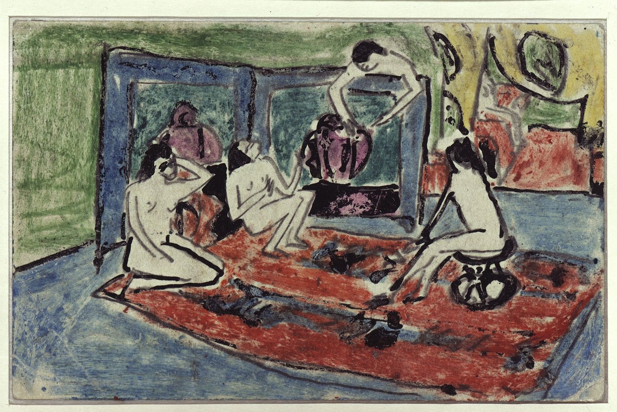 Quatro nus no ateliê (postal para Maschka Müller) de Ernst Ludwig Kirchner