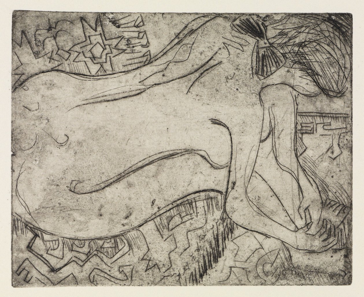 O lago Wannsee, perto de Potsdam, num barco a motor / Mulher nua a fazer a pedicure de Ernst Ludwig Kirchner