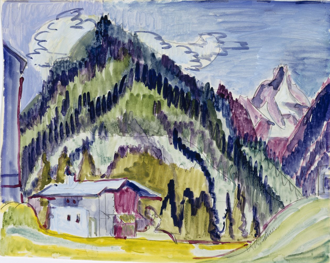 Wilderness Home, 1924-25 (wc e grafite sobre papel) de Ernst Ludwig Kirchner
