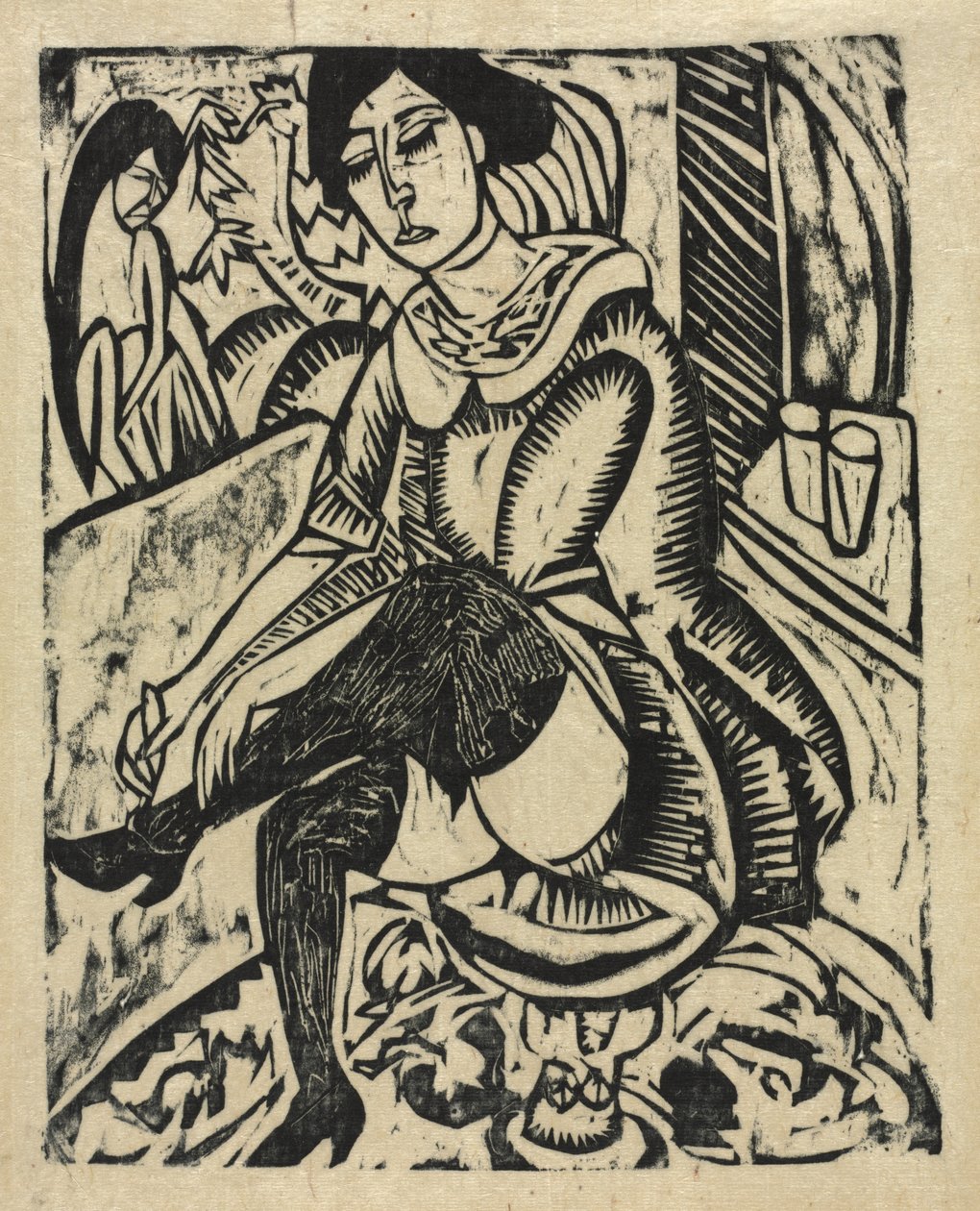 Mulher calçando os sapatos de Ernst Ludwig Kirchner
