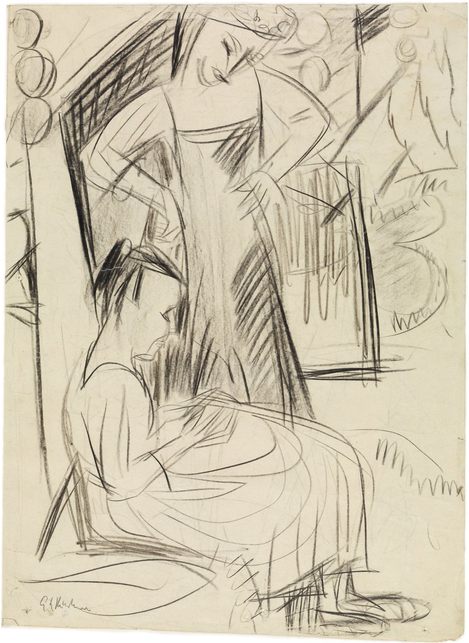 Duas raparigas em frente à casa de Ernst Ludwig Kirchner