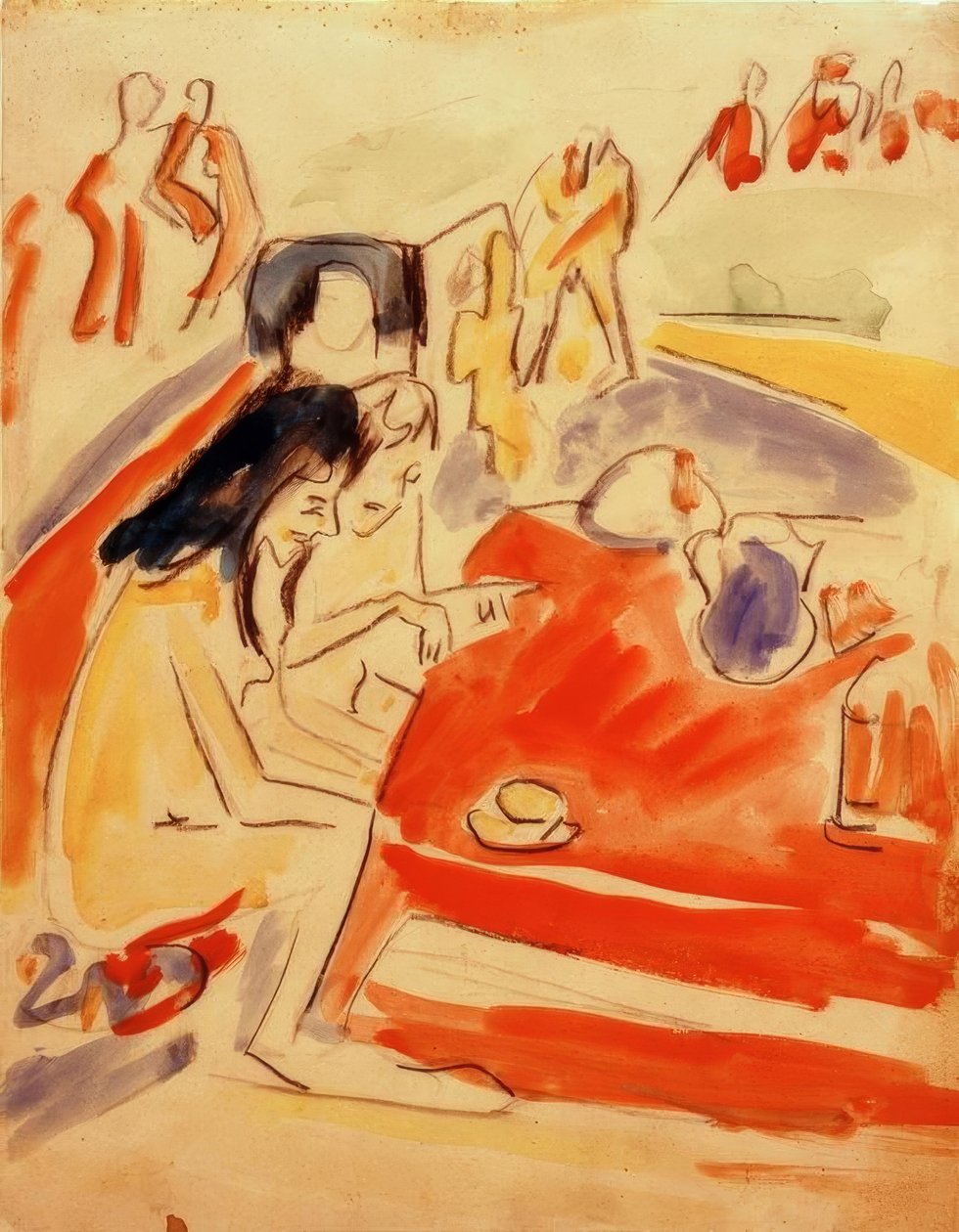 Duas meninas sentadas à mesa de Ernst Ludwig Kirchner