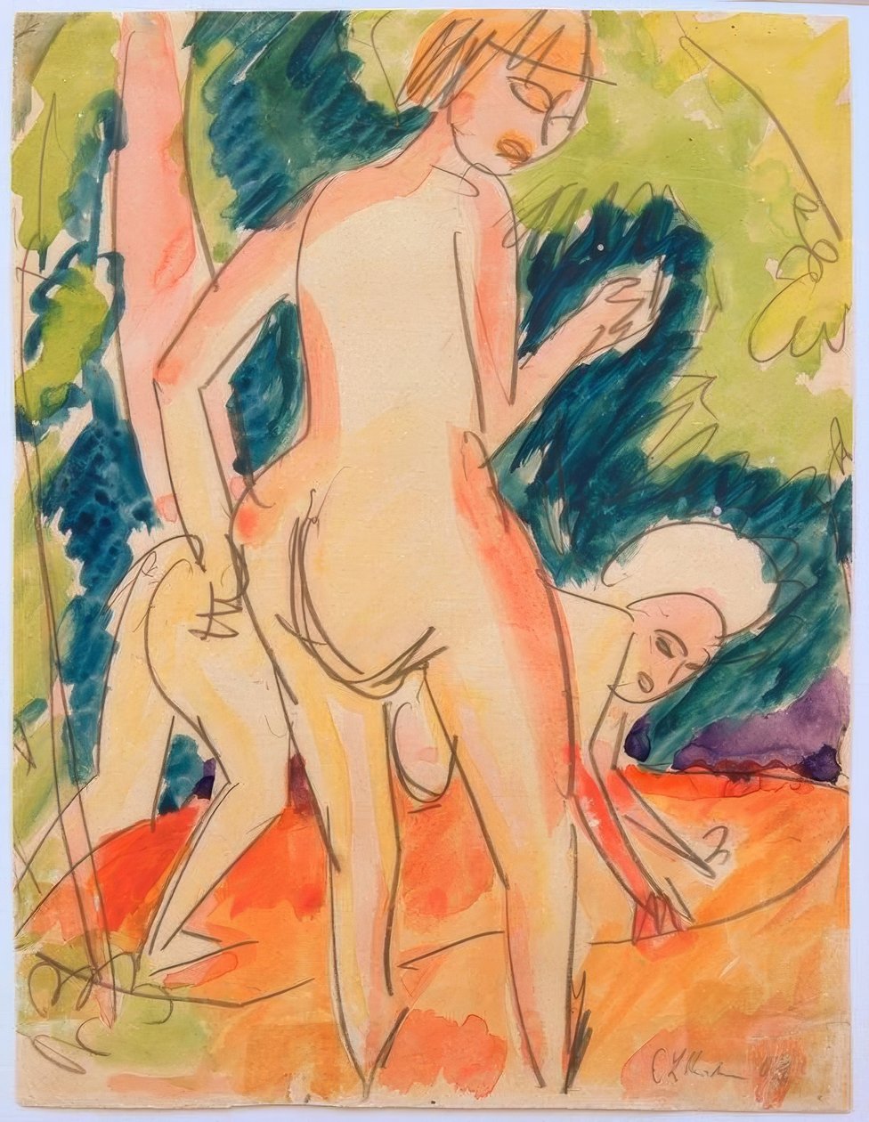Duas meninas tomando banho de Ernst Ludwig Kirchner