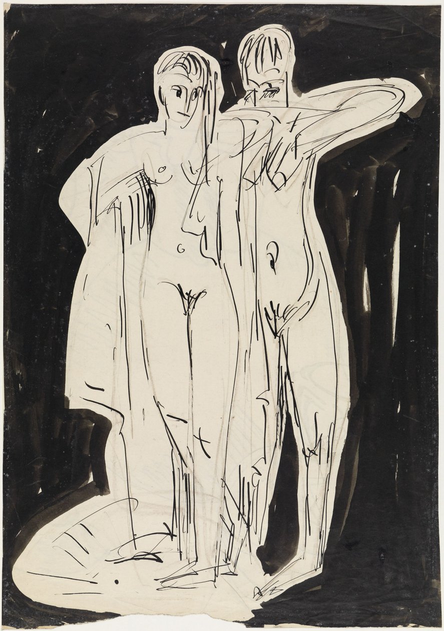 Dois nus de pé a secarem-se de Ernst Ludwig Kirchner