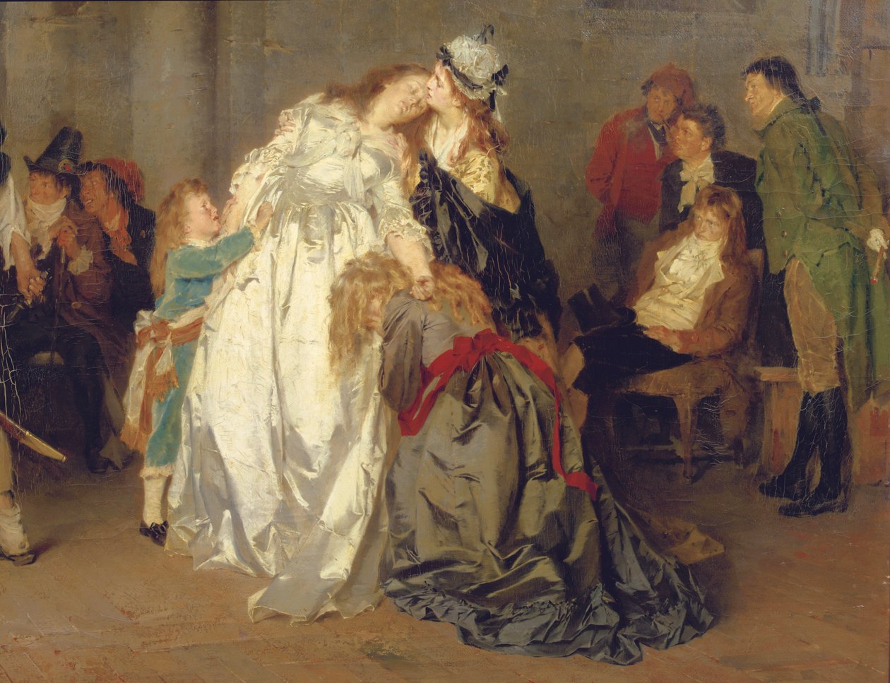 Rei Luís XVI da França se despedindo de sua família na prisão do Templo, detalhe, 1873 de Ernst Meisel