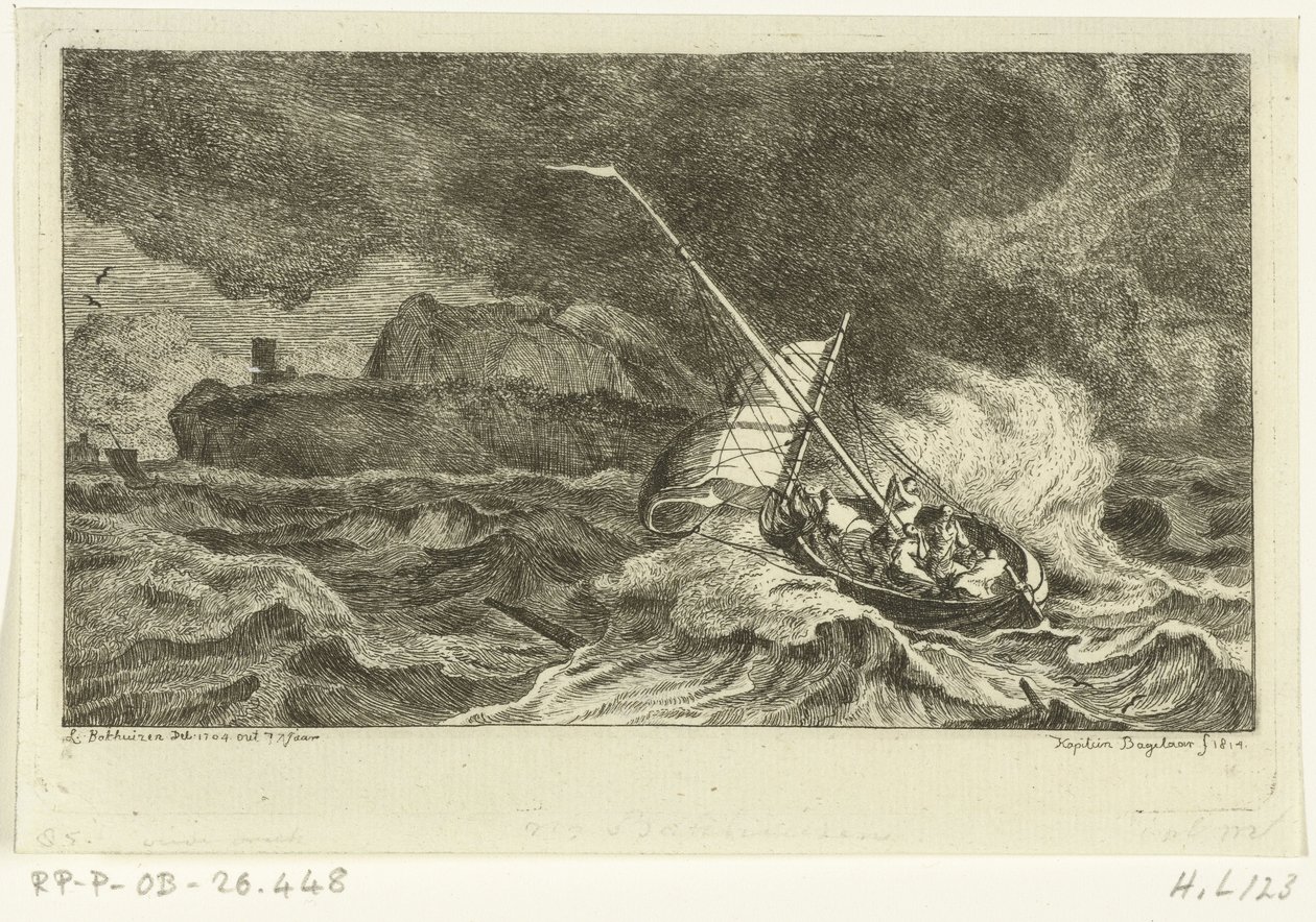 Veleiro em mar tempestuoso de Ernst Willem Jan Bagelaar