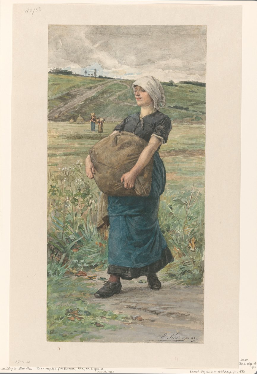 Mulher andando com saco pesado de Ernst Witkamp (signed by artist)