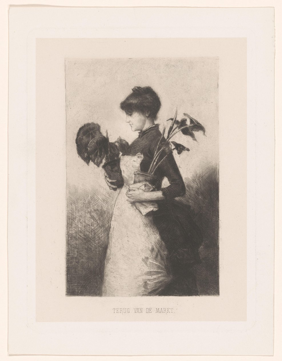 Mulher com duas plantas De volta do mercado (título no objeto) de Ernst Witkamp