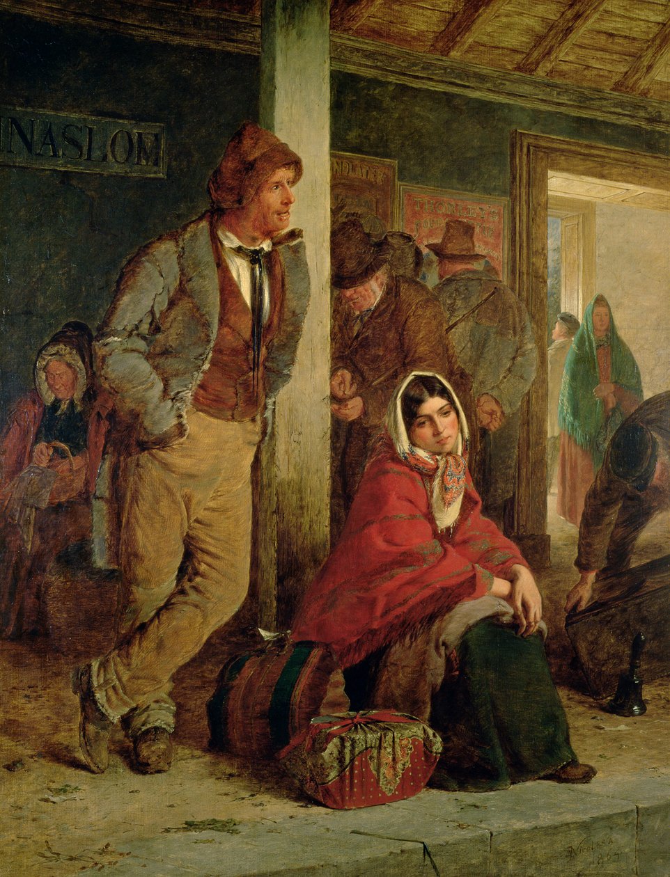 Emigrantes irlandeses à espera de um trem, 1864 de Erskine Nicol