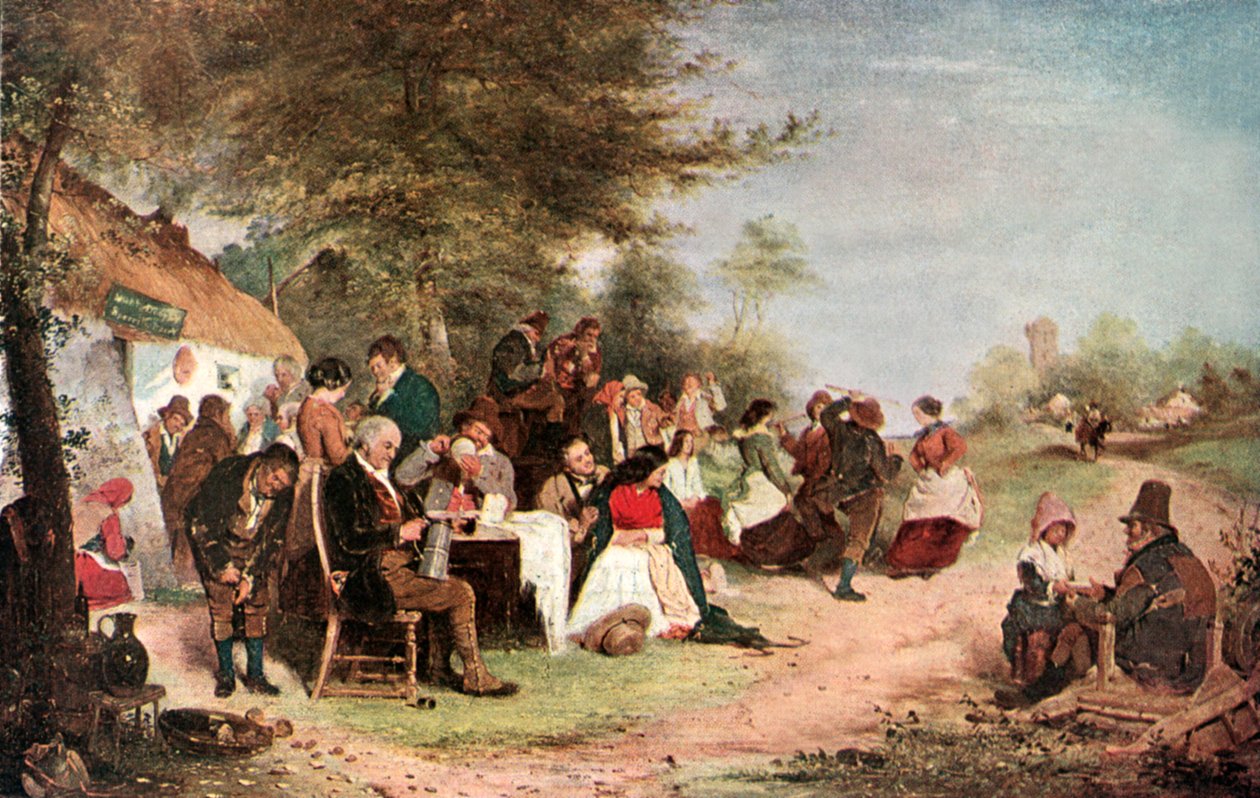 Uma festa irlandesa (litografia a cores) de Erskine Nicol