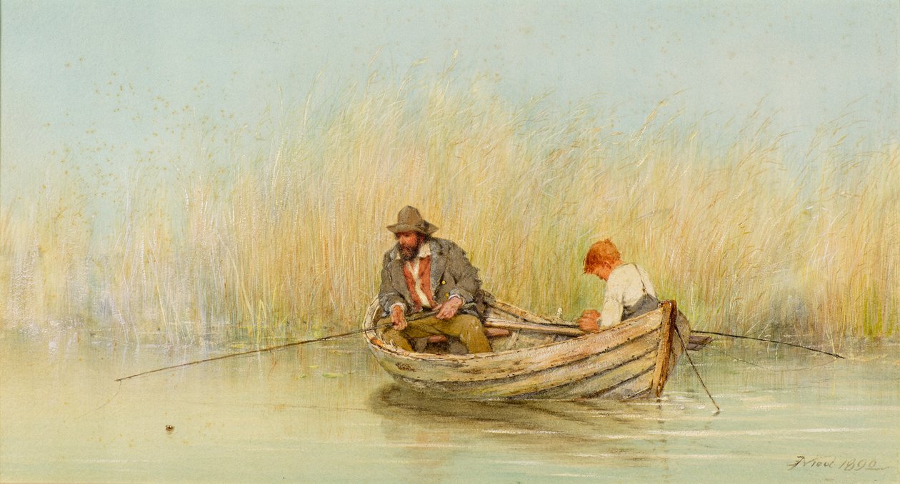 Estudo de um Homem e de um Rapaz de Pesca a partir de um Barco de Erskine Nicol