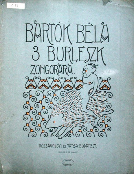 Capa de uma partitura para três burlesques para Piano de Bela Bartok (1881-1945) 1912 (cor litho) de Ervin Voit