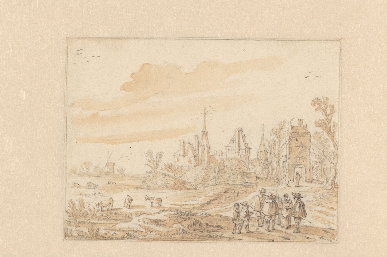Paisagem com um grupo de pessoas e um castelo de Esaias van de Velde (possibly)