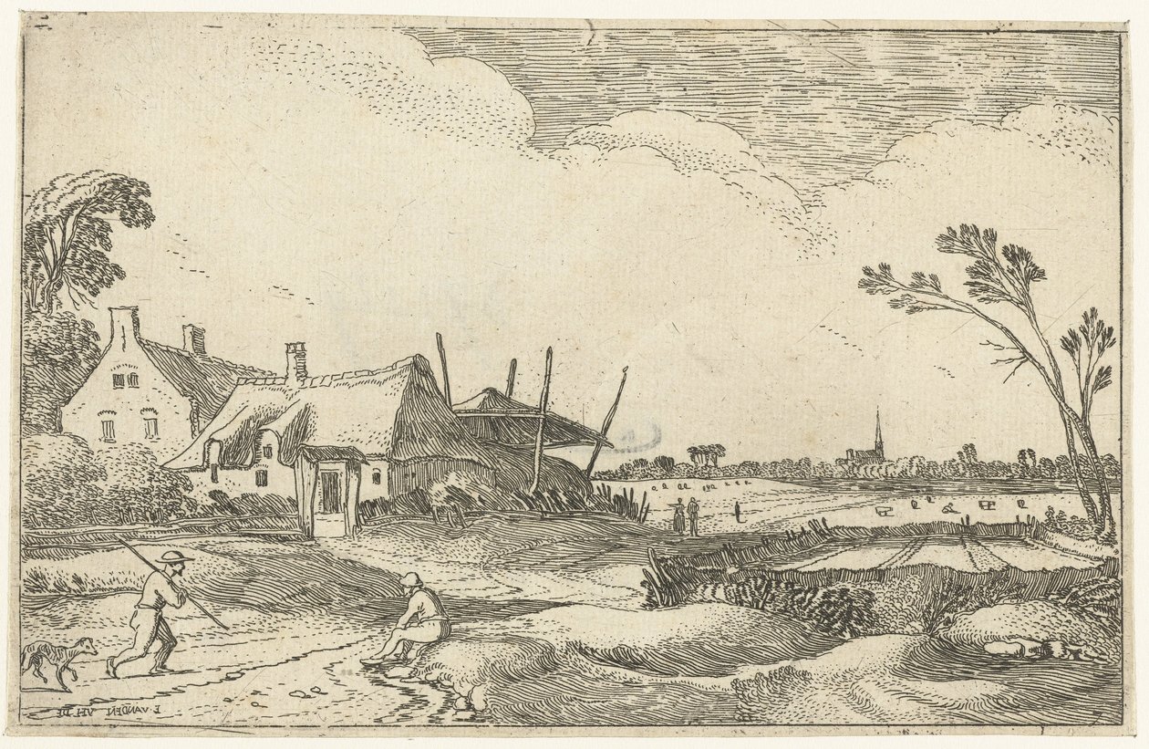 Casa de campo num caminho e vista sobre os campos
Paisagens recortadas (título da série) de Esaias van de Velde