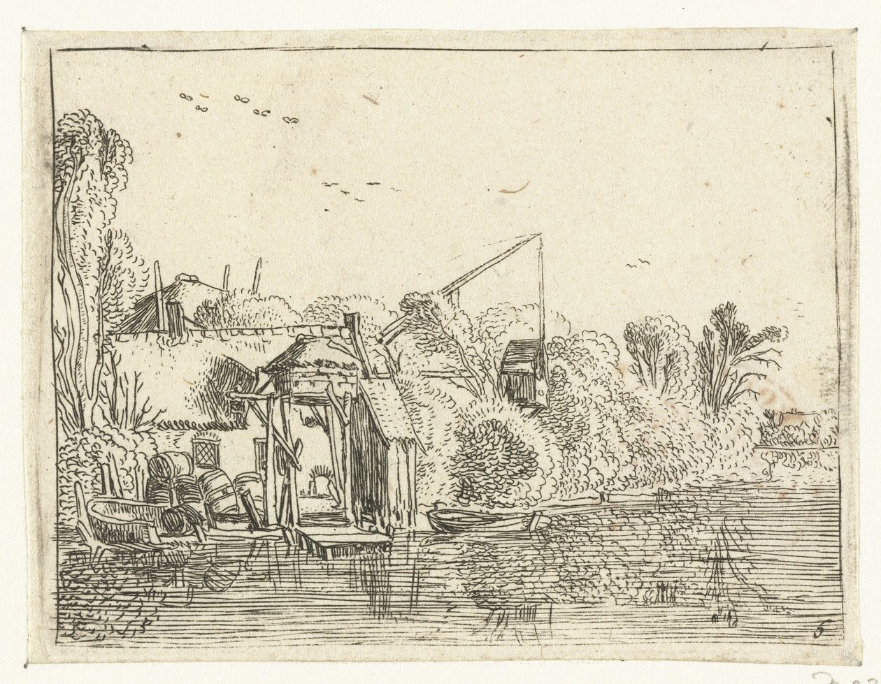 Cervejaria na margem de um rio Pequenas paisagens (título da série) de Esaias van de Velde