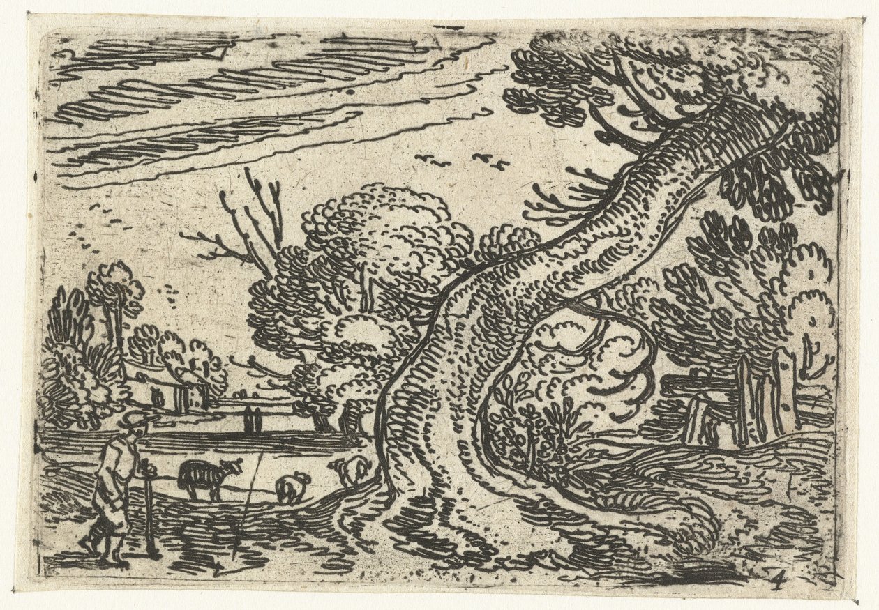 Pastor perto de uma árvore pendendo Pequenas paisagens (título da série) de Esaias van de Velde