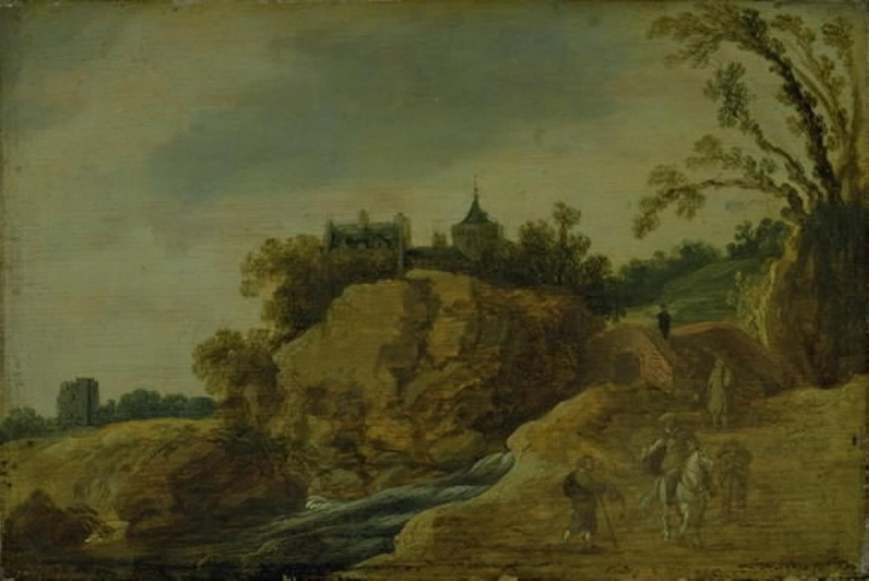 Paisagem rochosa com um castelo de Esaias van de Velde