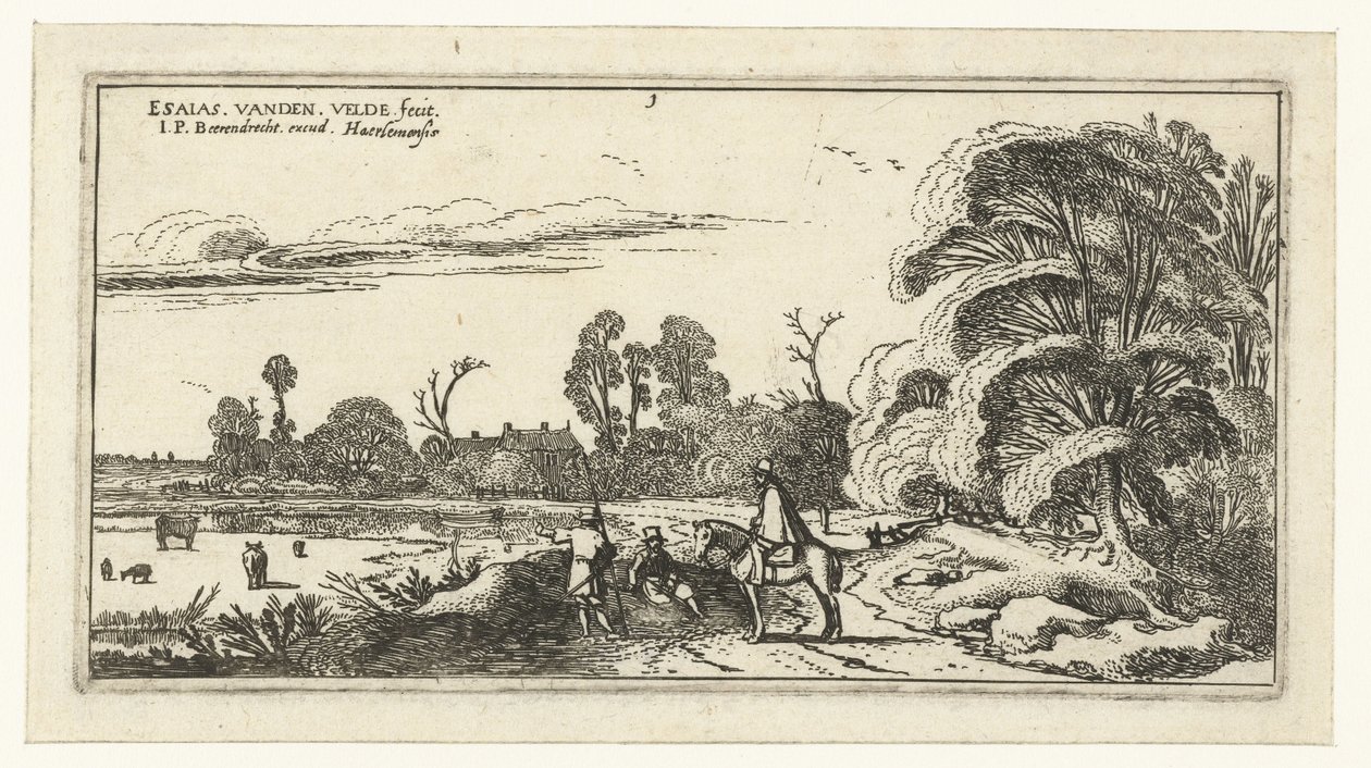 Cavaleiro e caminhantes numa estrada perto de Lisse
Paisagens (título da série) de Esaias van de Velde