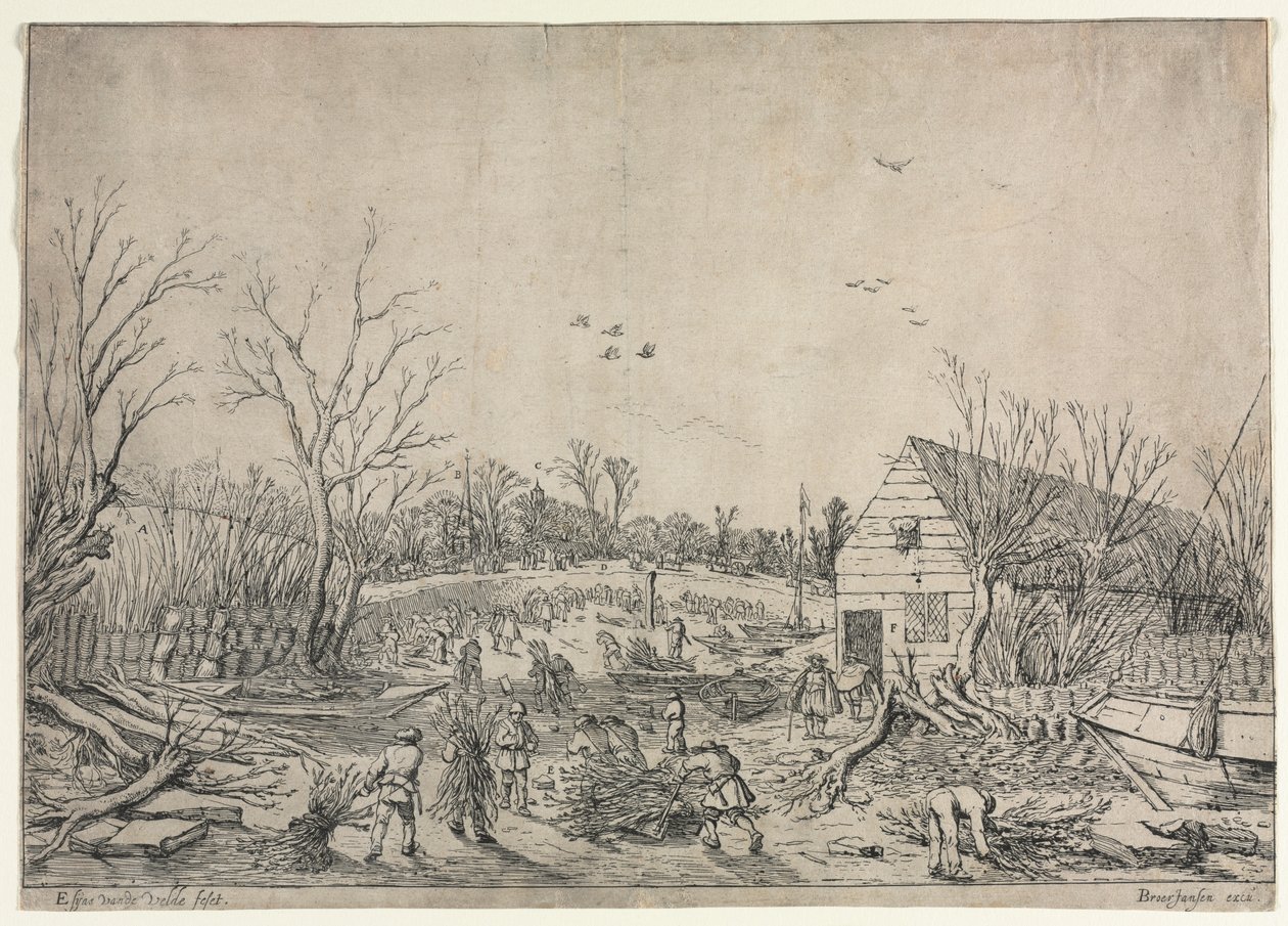 A Grande Inundação de 10 de janeiro de 1624 (ou Reparando o Dique Quebrado no Rio Lek por Vianen, 1624) de Esaias van de Velde