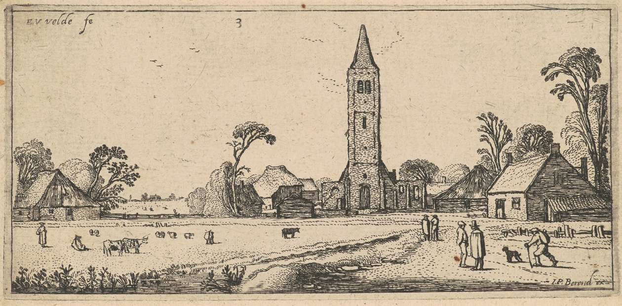Paisagem com um prado e uma igreja da vila de Esaias van de Velde I