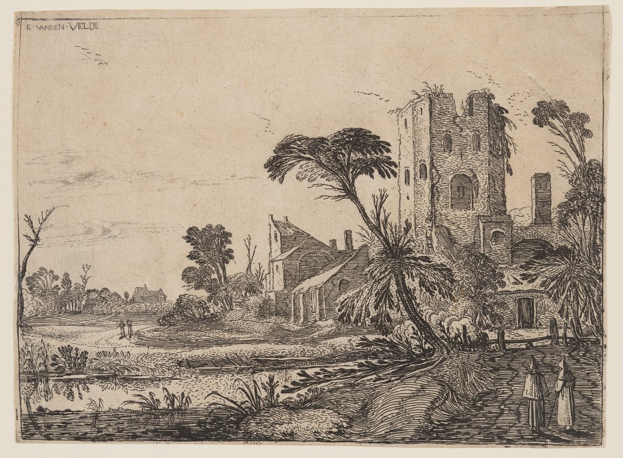 Dois monges num caminho de Esaias van den Velde I