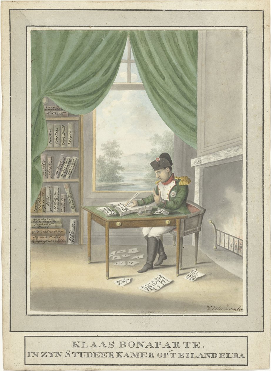 Desenho de Napoleão em seu estudo sobre Elba de Esser Wijnand