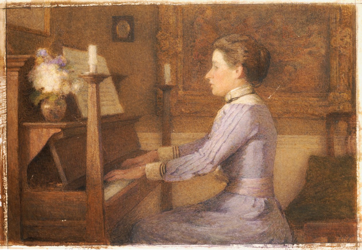 No Piano (lápis e aquarela sobre papel) de Esther H. Jones